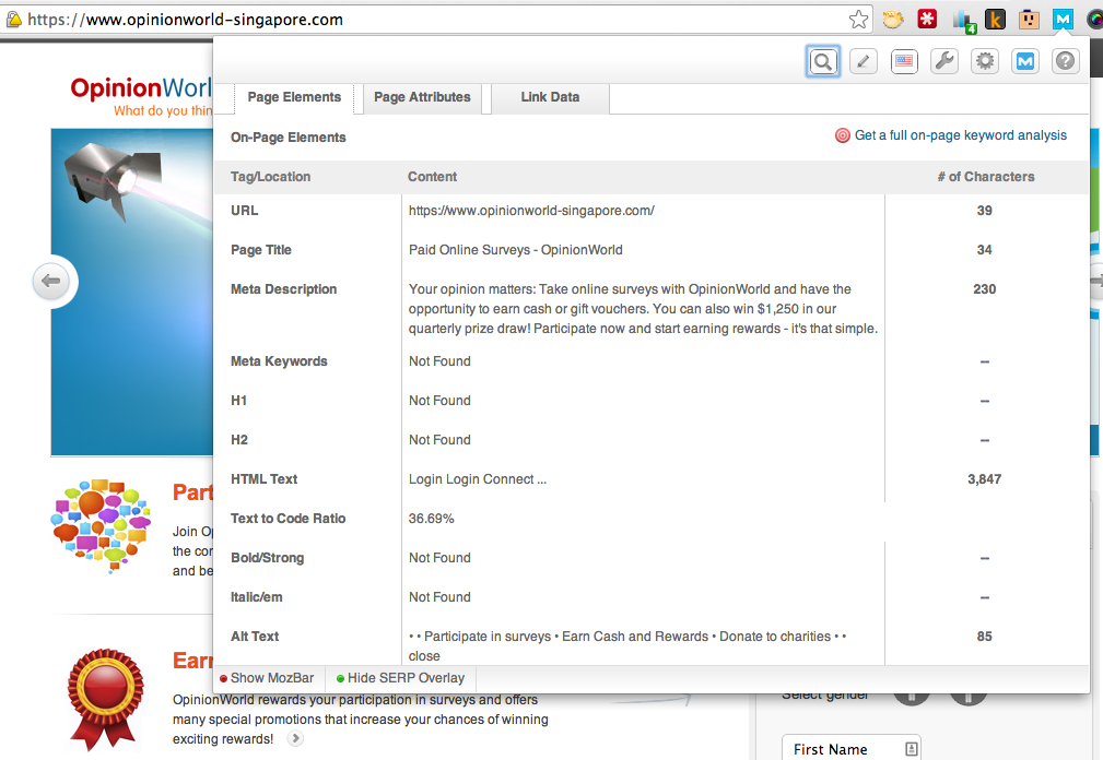 opinionworld singapore seo metrics